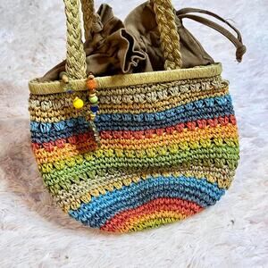 Rainbow Boho Indie Hippie Fairy Cottage Core Earthy‎ Woven Straw Crotchet Bag